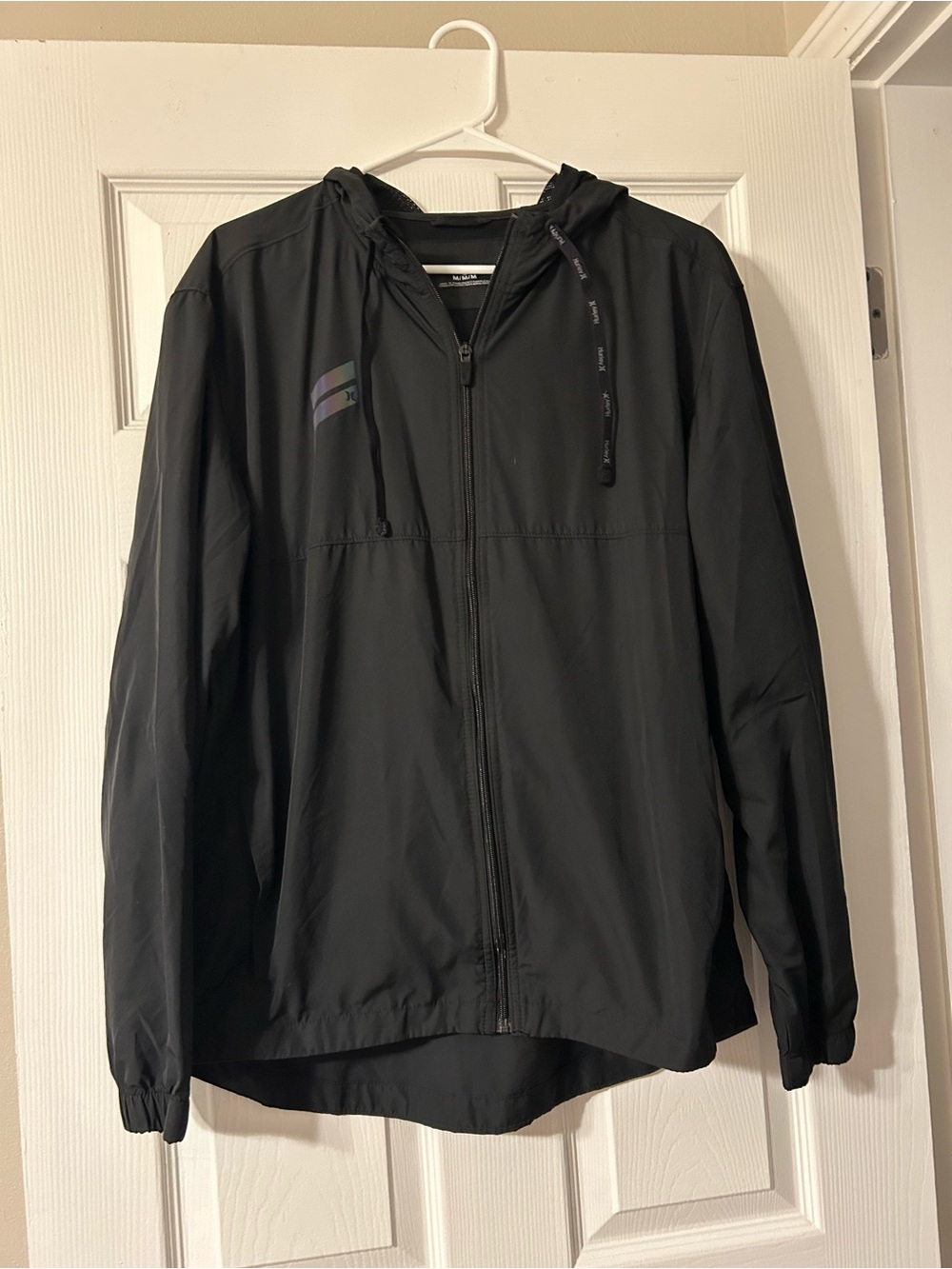 Hurley Men's Black Hooded Zip Windbreaker with Subtle Logo